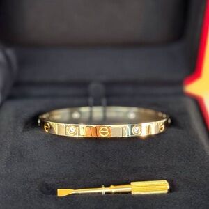 18k yellow gold Cartier LOVE BRACELET, CLASSIC MODEL 4 DIAMONDS 0.42CTW size 18